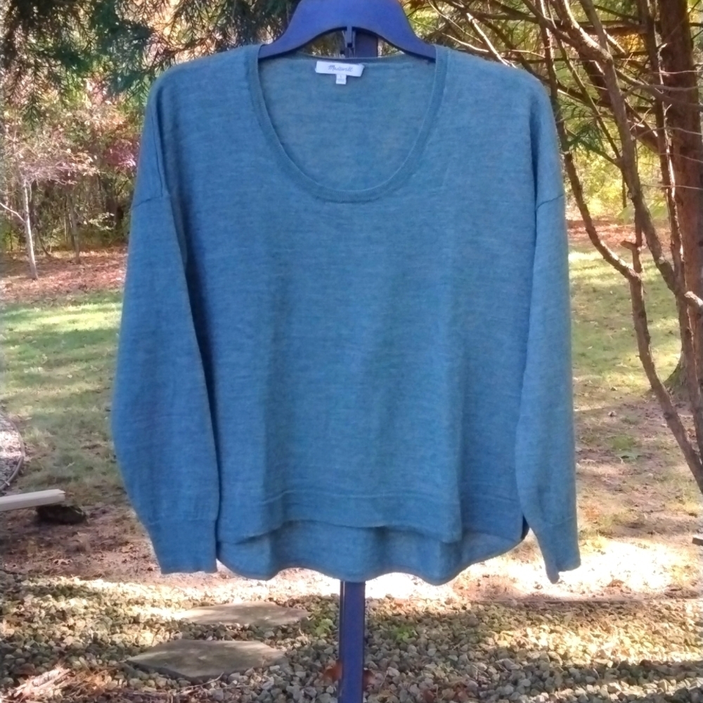 Madewell Green 50% Wool Long Sleeve Scoop Neck size Large